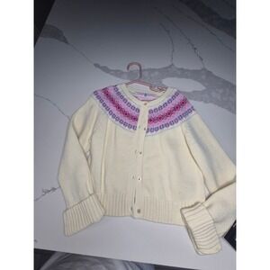 Tommy Hilfiger Girls Fair Isle Cardigan Sweater‎ Cream Pink Blue Size 6 NWT